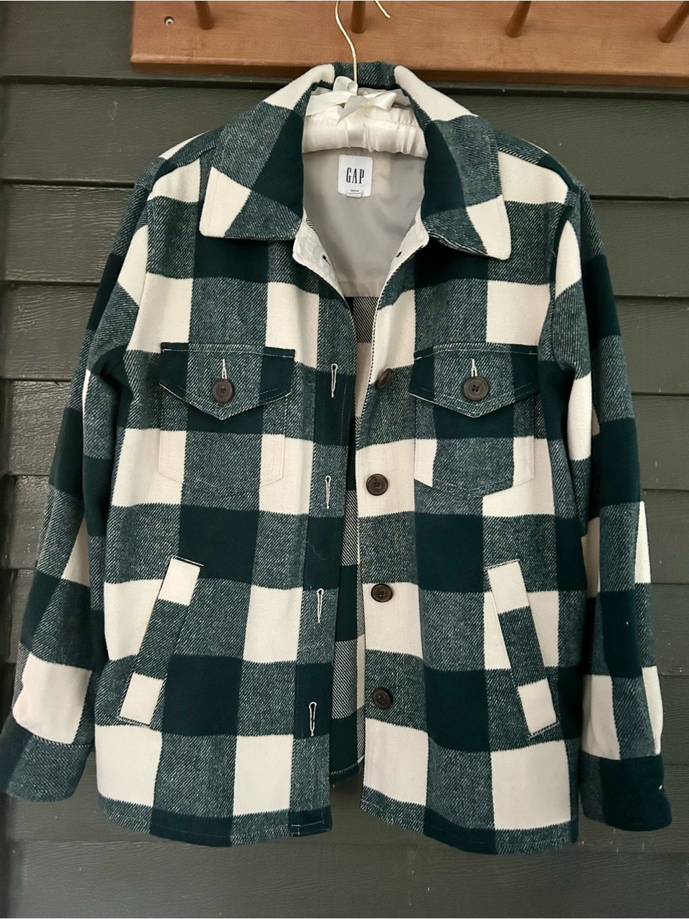 GAP Green and White Plaid Shacket